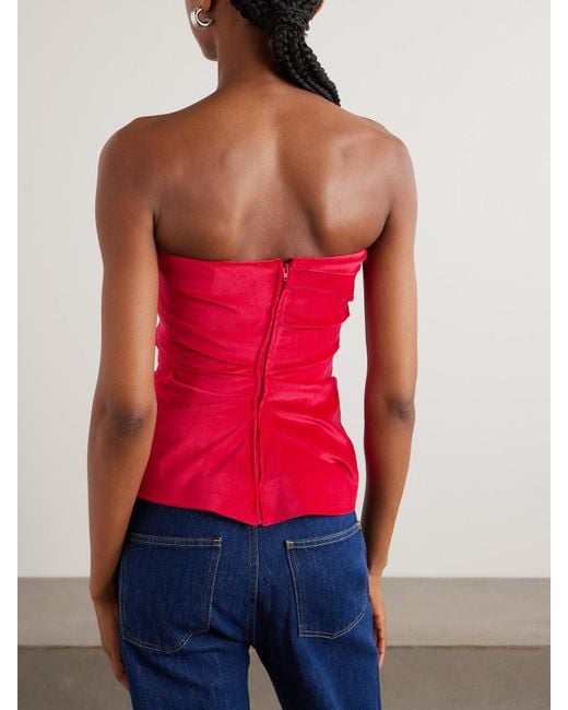 TOVE Red Izel Stretch-Cotton And Modal-Blend Velvet Bandeau Top