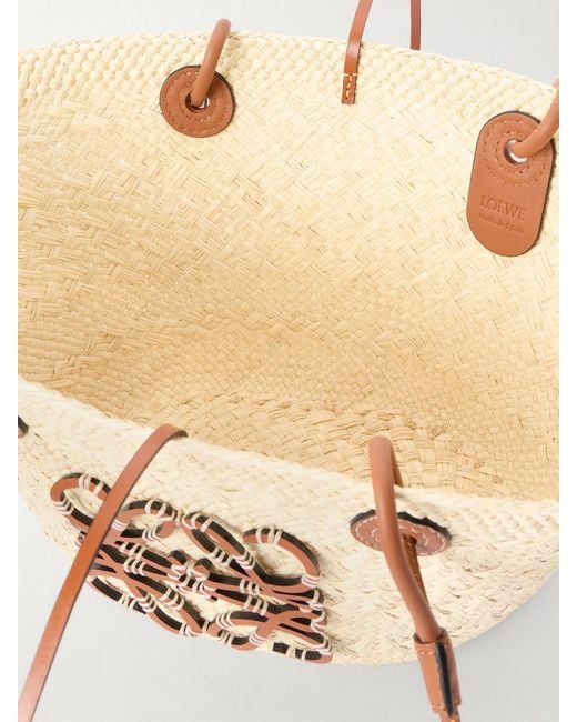 Loewe Natural Paula's Ibiza Anagram Basket Leather-Trimmed Raffia Shoulder Bag