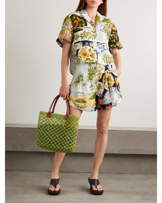 Farm Rio Multicolor Verkürztes Hemd Aus Bedrucktem Leinen-Canvas