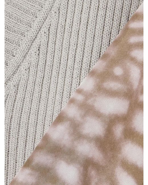 Dries Van Noten White Ribbed-Knit And Printed Satin Sweater