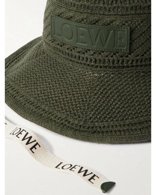 Loewe Green Paula's Ibiza Appliquéd Crocheted Cotton-Blend Bucket Hat
