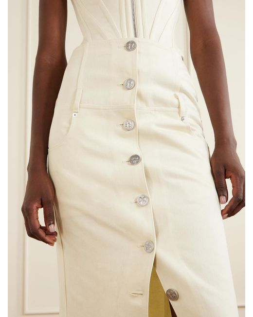 Wiederhoeft White Embellished Denim Midi Skirt