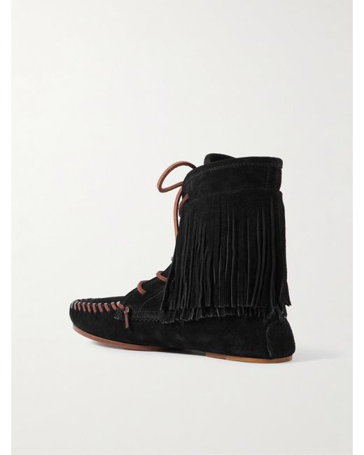 Paris Texas Black Indiana Fringed Suede Ankle Boots