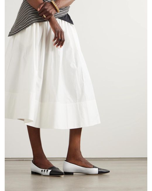 Manolo Blahnik White Seleuka Button-Embellished Leather Point-Toe Flats