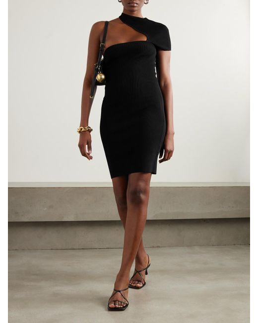 Isabel Marant Black Orka Asymmetric Cutout Stretch-Knit Mini Dress