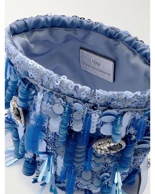 Anya Hindmarch White Blowfish Embellished Leather-Trimmed Satin Shoulder Bag