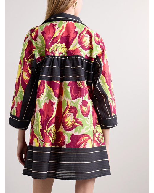 Bode Red Printed Cotton-Jacquard Mini Shirt Dress