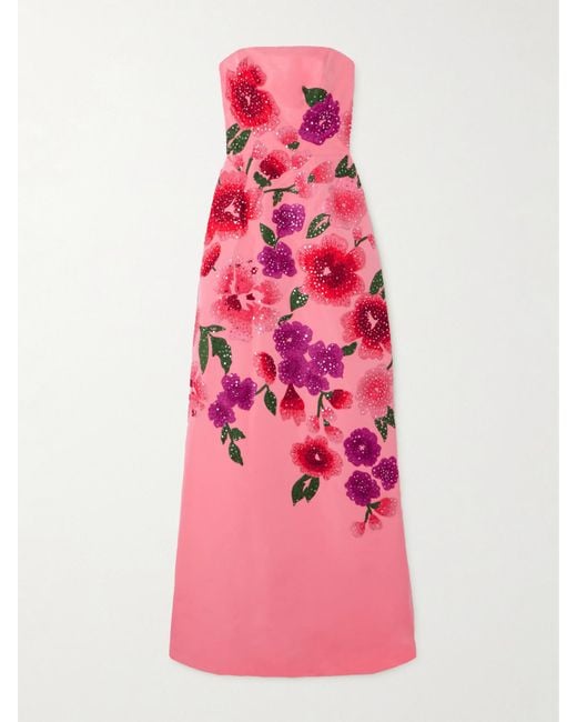 Carolina Herrera Pink Strapless Embellished Silk-Taffeta Gown