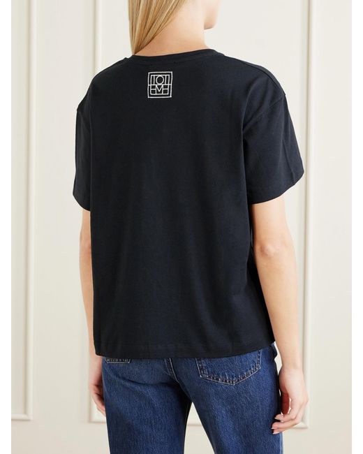 Totême Black Logo-Embroidered Organic Cotton T-Shirt