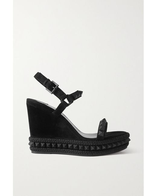 Christian Louboutin Pyraclou 110 Studded Velvet And Leather Wedge