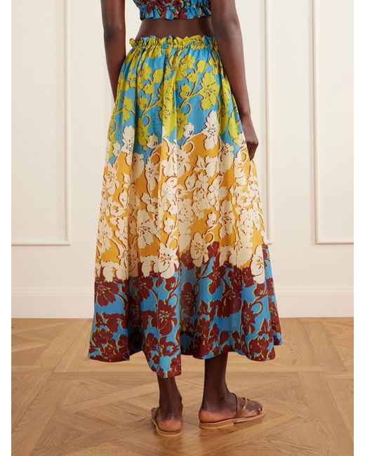 ALÉMAIS White Splice Floral-Print Cotton And Silk-Blend Midi Skirt