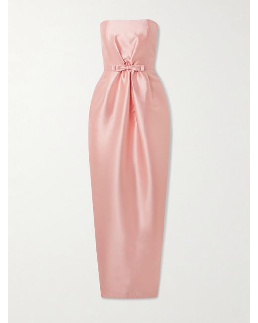 BERNADETTE Pink Lenette Strapless Bow-Detailed Taffeta Gown