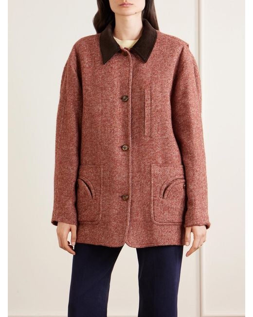 Blazé Milano Brown Clelia Corduroy-Trimmed Herringbone Jacket