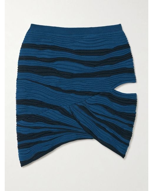 Donde Esteban Blue Magdalena Cutout Ribbed Cotton Mini Skirt