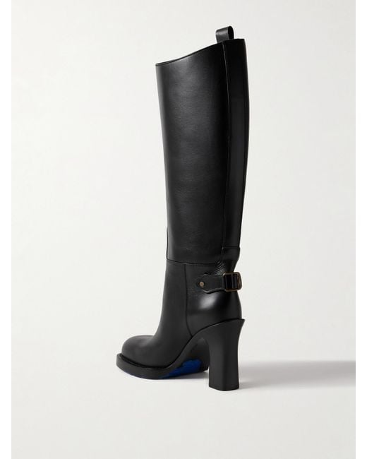 Burberry Black Kniehohe Stiefel Aus Leder Mit Schnalle