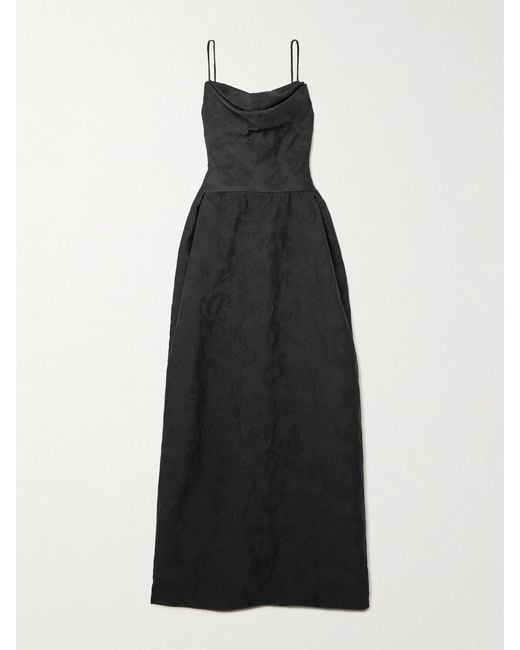 Emilia Wickstead Black Kiril Draped Jacquard Gown