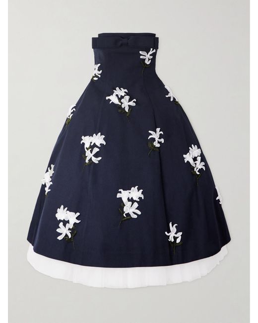 ShuShu/Tong Blue Strapless Embellished Wool And Silk-Blend Midi Dress