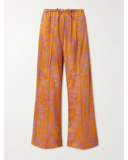 Dries Van Noten Orange Satin-Jacquard Wide-Leg Pants