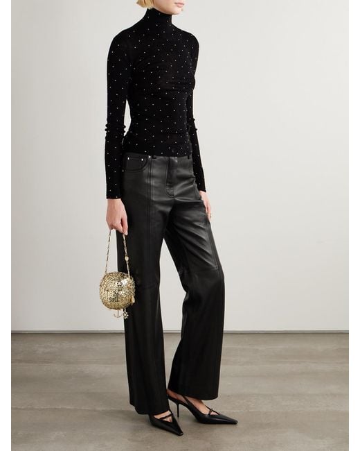 Rabanne Black Leather Straight-Leg Pants