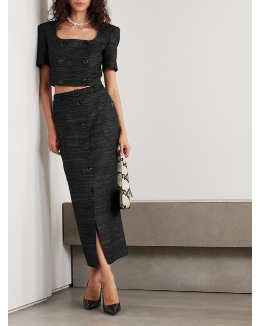 Violante Nessi Black Corot Silk-Tweed Midi Skirt