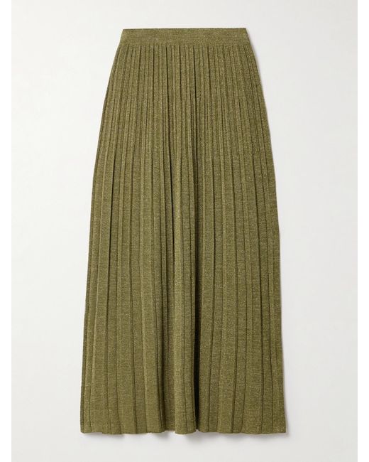 Zimmermann Green Wylie Metallic Ribbed-Knit Midi Skirt