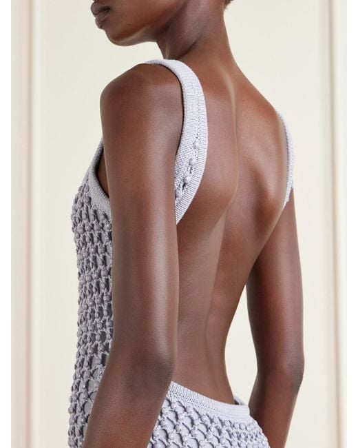 DIOTIMA White Gala Bead-Embellished Crocheted Maxi Dress