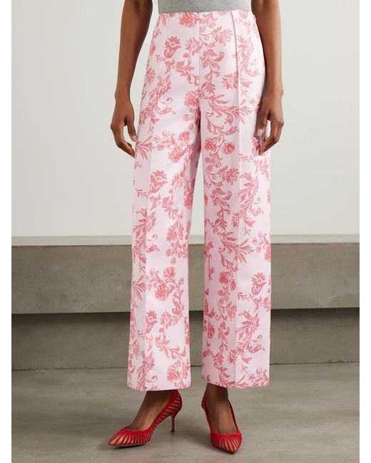 Emilia Wickstead Pink Daffy Paneled Floral-Print Faille Wide-Leg Pants