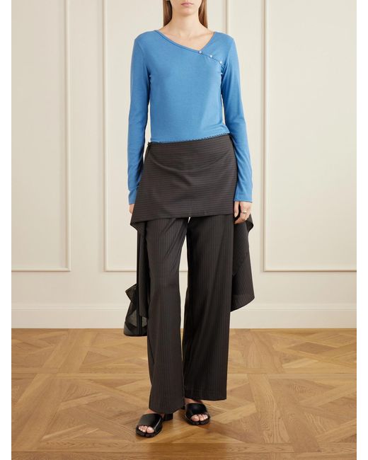 Deiji Studios Blue Button-Detail Ribbed Lyocell And Wool-Blend T-Shirt
