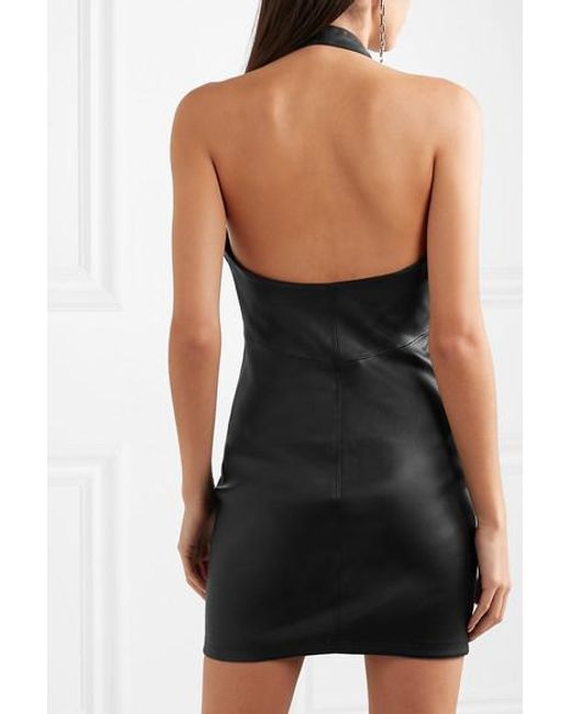 T By Alexander Wang Knotted Leather Halterneck Mini Dress in Black | Lyst