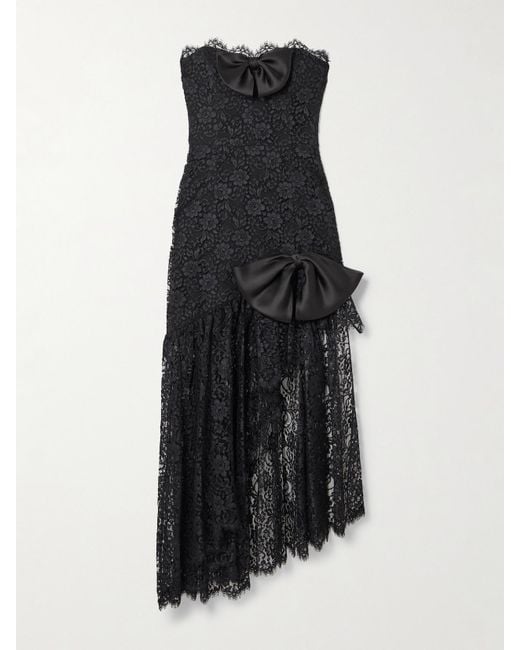 Alessandra Rich Bow-Detailed Strapless Asymmetric Silk-Lace Dress in Blue |  Lyst