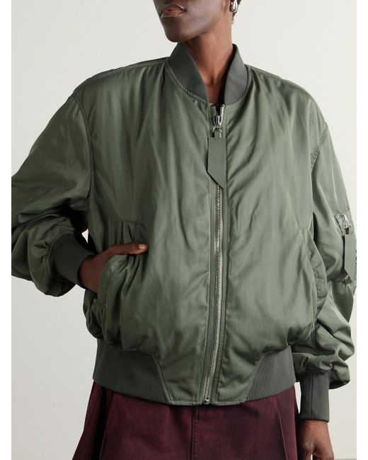 The Attico Green Padded Satin-Twill Bomber Jacket