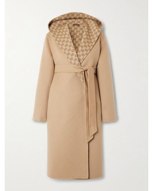 Gucci Natural Reversible Hooded Belted Wool And Silk-Blend Jacquard Coat