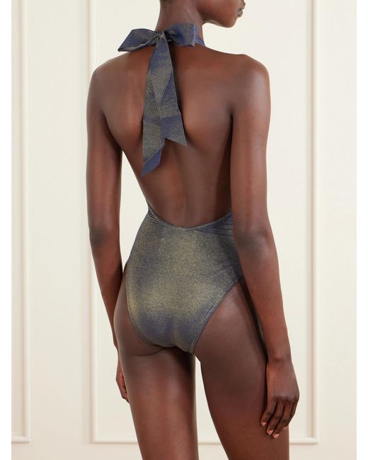 Zimmermann Blue Aster Twisted Halterneck Swimsuit