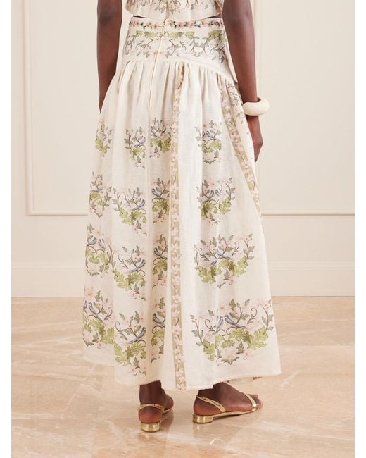 Agua Bendita Natural Curua Anhelo Floral Linen Midi Skirt