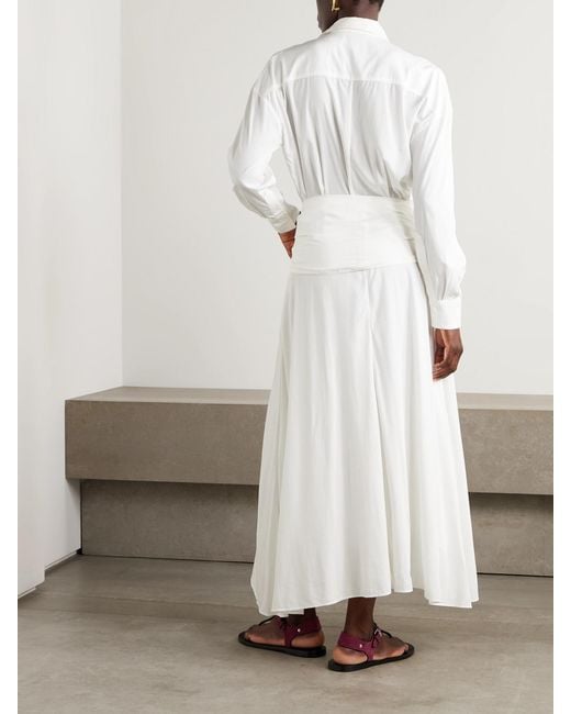 Isabel Marant White Samantha Belted Asymmetric Modal-Blend Midi Shirt Dress