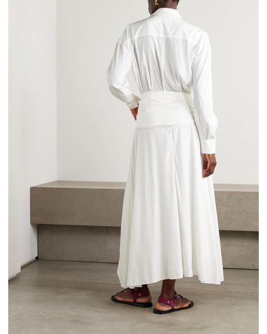 Isabel Marant White Samantha Asymmetrisches Midi-Hemdblusenkleid Aus Einer Modalmischung Mit Bindegürtel