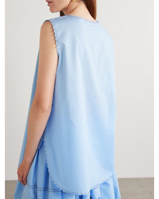 Vita Kin Blue Havana Scalloped Broderie Anglaise Cotton-Poplin Tank