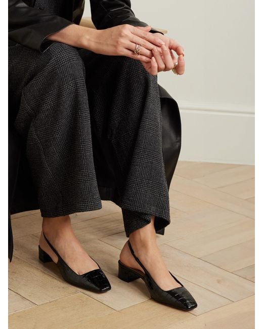 Aquazzura Black Ginza 35 Croc-Effect Patent-Leather Slingback Pumps