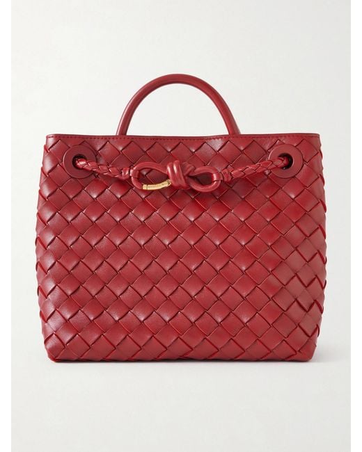 Bottega Veneta Red Andiamo Intrecciato Leather Tote