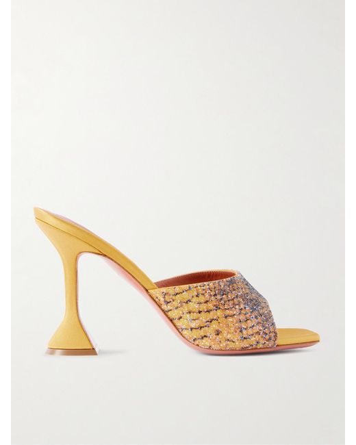 AMINA MUADDI Natural Lupita Crystal-Embellished Printed Leather Sandals