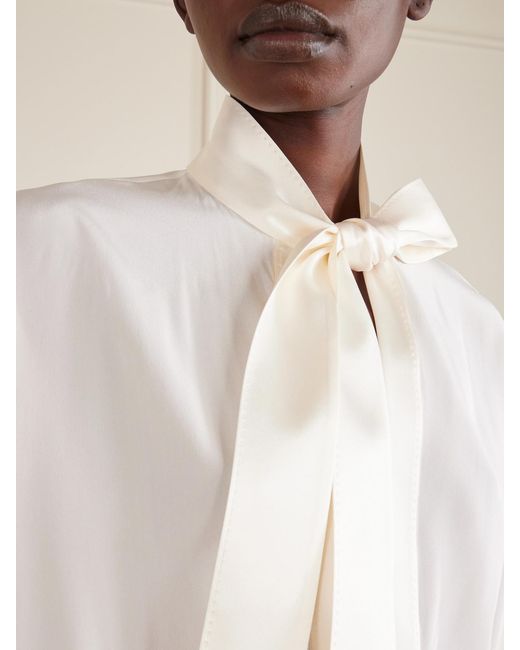 Tom Ford Natural Pussy-Bow Satin-Trimmed Silk Crepe De Chine Blouse