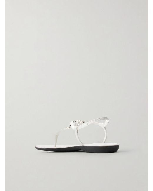 Gucci White Logo-Embellished Leather Thong Sandals