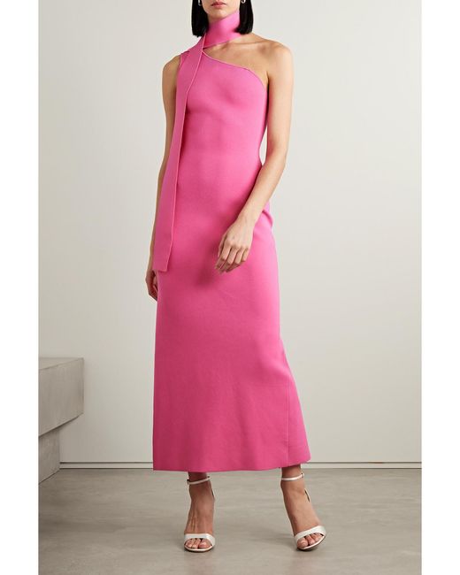 Adam Lippes Pink One-Shoulder Draped Recycled Knitted Maxi Dress