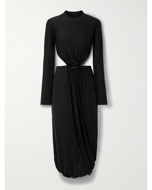 Maygel Coronel Black Damasco Appliquéd Cutout Stretch-Jersey Midi Dress