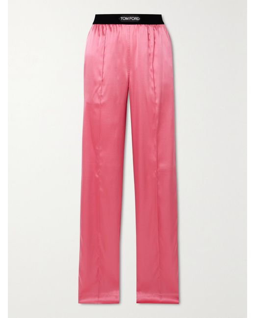 Tom Ford Pink Hose Mit Weitem Bein Aus Satin Aus Stretch-Seide Mit Jacquard-Besatz