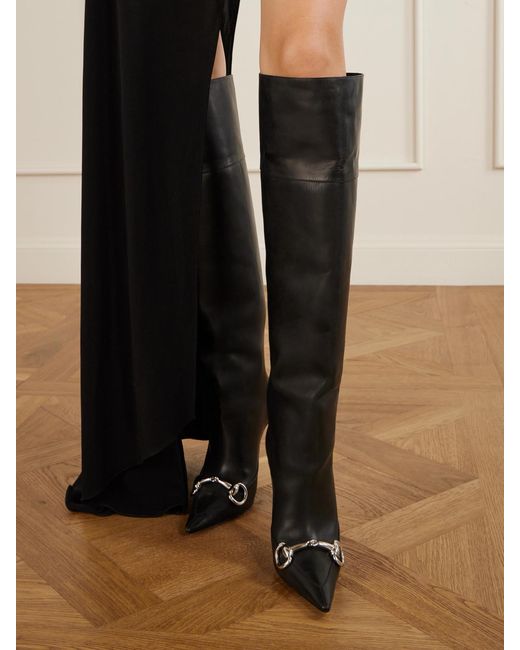 Gucci Black Boulevard Horsebit-Embellished Leather Knee Boots