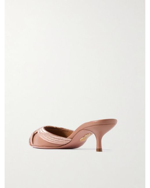 Aquazzura Natural Felix 50 Metallic Leather Mules