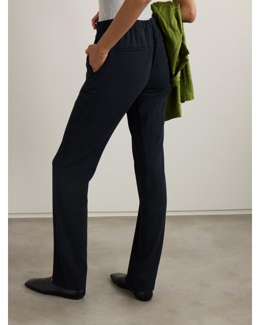 Theory Blue Plissé-Crepe Straight-Leg Pants