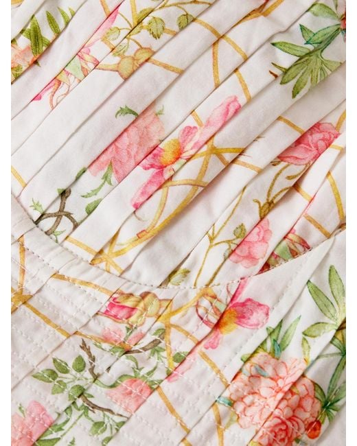 Emporio Sirenuse Natural Dalia Cropped Shirred Printed Cotton Bustier Top