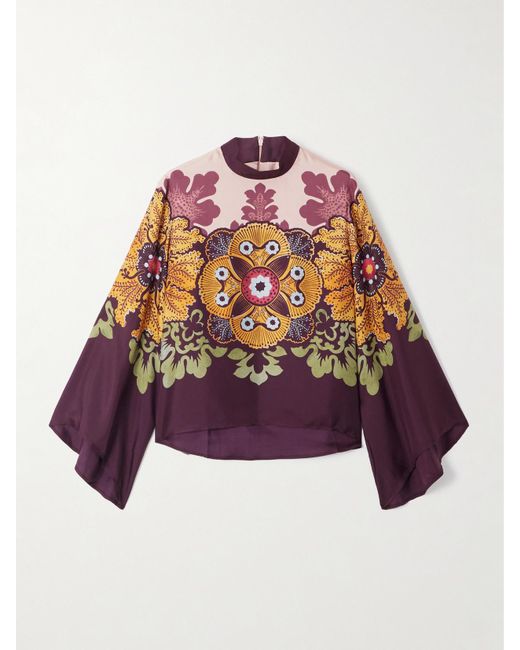 LaDoubleJ Multicolor Make An Exit Printed Silk-Twill Blouse